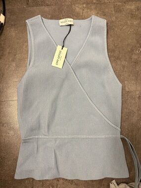Aritzia Sculpt Knit Light Blue Wrap Tank Top